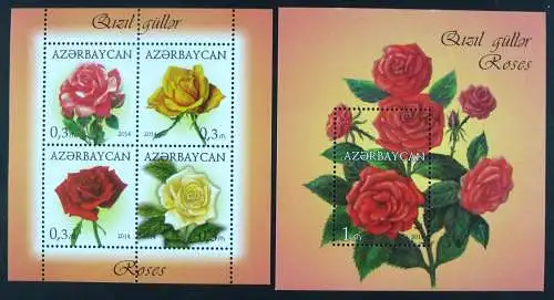 Aserbaidschan Azerbaijan 2014 Rosen Roses Blumen Flowers 1055-58 Block 143 MNH