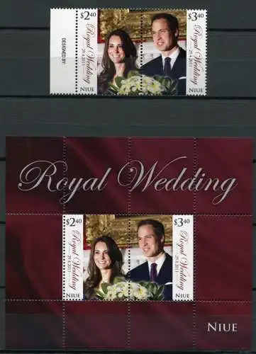 Niue 2011 Royal Wedding Kgl. Hochzeit Prinz William Kate 1183-1184 Block 163 MNH