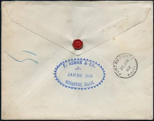 Haiti 1907 Reko-Brief 15c MeF Gonaives via New York USA Satigny Schweiz / 33