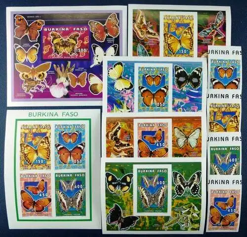 Schmetterlinge 1996 Burkina Faso 1410-1413 + KLB + Block 170 + Blocks Imperf/243