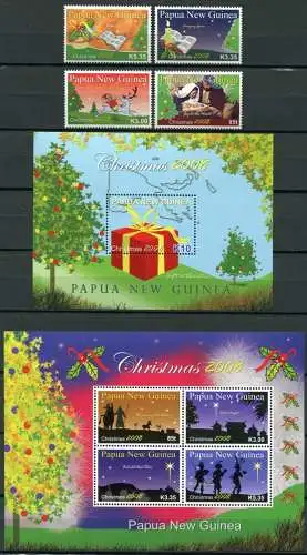Papua Neuguinea 2008 Weihnachten Christmas 1373-1376 Block 73-74 MNH