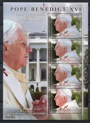 Palau 2008 Papst Benedikt Pope Benedict USA Religion Vatikan 2772 Kleinbogen MNH