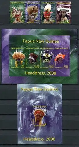 Papua Neuguinea 2008 Trad. Kopfschmuck Headdresses 1327-1330 Block 63-64 MNH