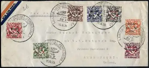 Surinam 1931 DO-X Brief Satzfrankatur mit Abart Niederlande Harms 50 h DOX / 991