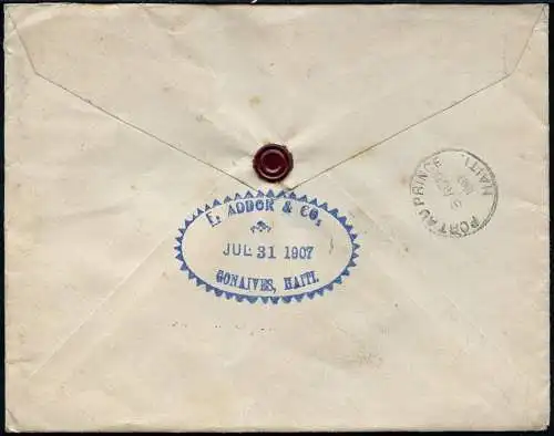 Haiti 1907 Reko-Brief Gonaives EF 10c Schiffspost Paris Satigny Schweiz / 47