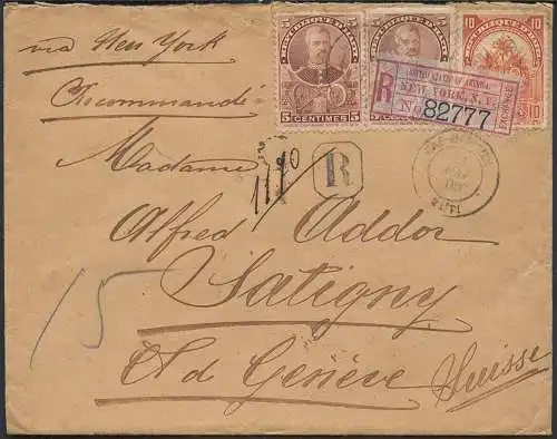 Haiti 1900 Reko-Brief Cap Haitien über New York nach Satigny Schweiz / 50