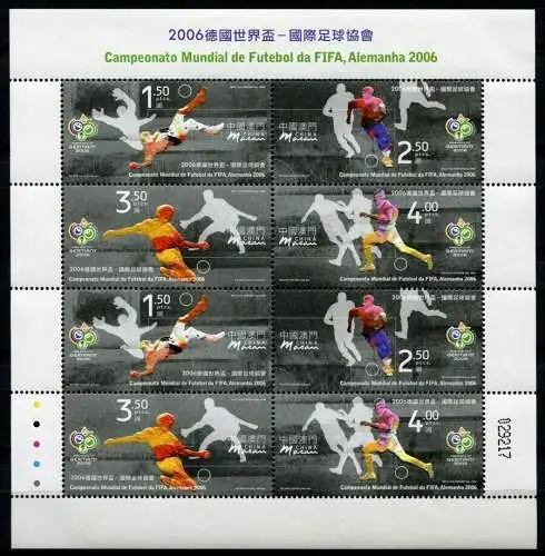 Macau Macao 2006 Fußball WM Deutschland FIFA World Cup 1456-1459 Kleinbogen MNH