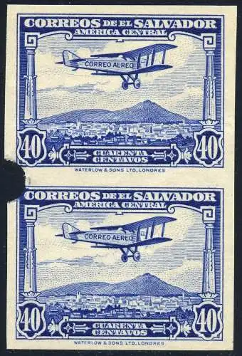 El Salvador 1930 Postflugzeug Vulkan 449 U Ungezähnt Probedruck Paar ohne Gummi