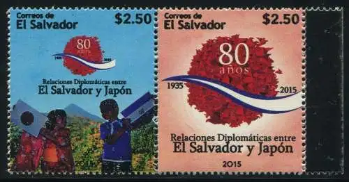 El Salvador 2015 Japan Dipl. Beziehungen Flaggen Flags Diplomatic Relations MNH