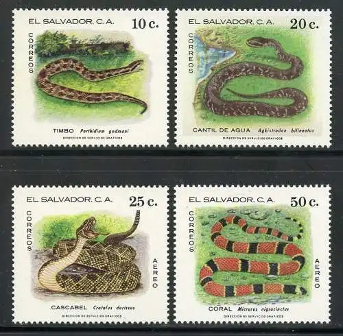 El Salvador 1980 Schlangen Snakes Klapperschlange Korallenschlange 1326-1329 MNH