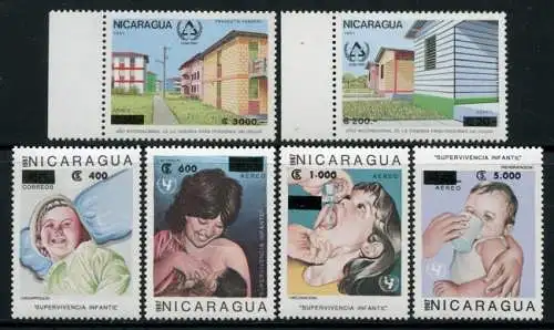 Nicaragua 1990 Freimarken Kinder Wohnen Aufdruck Overprint 3016-3021 MNH