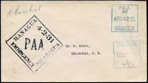 Nicaragua 1931 Erdbeben-Notausgabe PAA Freistempel Cristobal Earthquake / 115