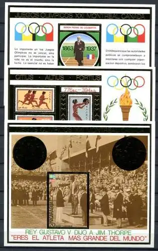 Nicaragua 1975 Olympiade Montreal 1976 de Coubertin Gold Block 88-90 MNH