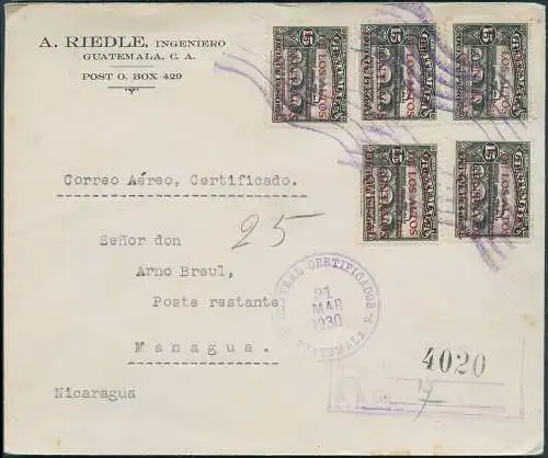 Guatemala 1930 Reko-Brief Elektro-Eisenbahn 240-244 Managua Nicaragua / 331
