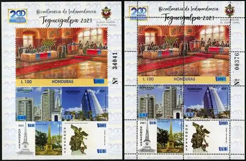 Honduras 2021 Unabhängigkeit Tegucigalpa Denkmäler Gemälde Block A/B MNH