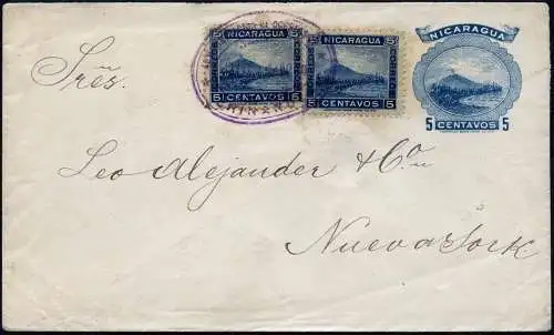 Nicaragua 1901 Vulkan Momotombo Ganzsache ZuF Schiffspoststempel New York / 768