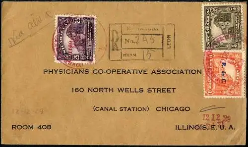 Nicaragua 1929 Reko-Brief via Flugpost Leon - Chicago USA / 107