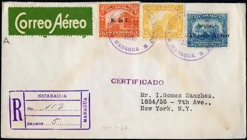Nicaragua 1930 Reko-Brief via Flugpost Managua - New York USA / 109