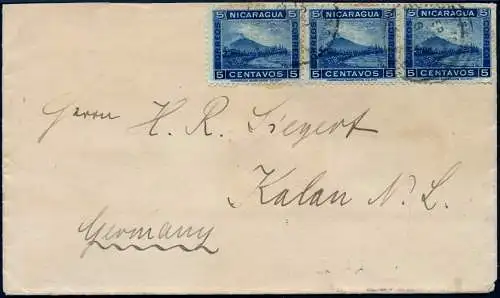 Nicaragua 1901 Vulkan Momotombo MeF 15c Brief via New Orleans nach Calau / 767