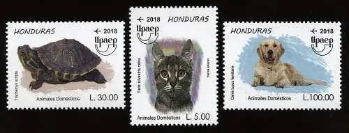 Honduras 2018 UPAEP Haustiere Katze Hund Schildkröte Pets Dog Cat MNH