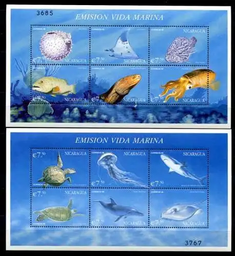 Nicaragua 2000 Meerestiere Fische Wale Seeschildkröte  4160-4175 Block 305-306 