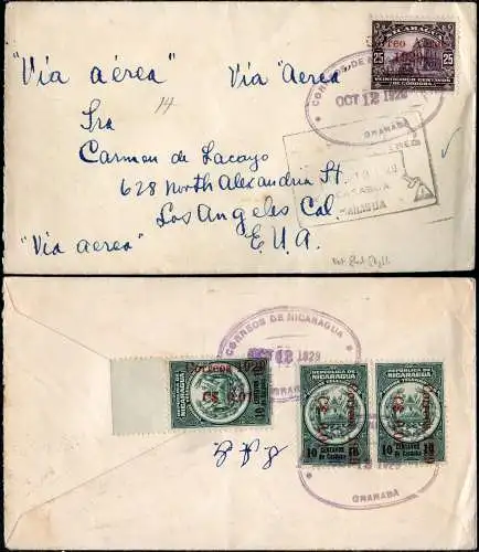 Nicaragua 1929 Flugpost-Brief aus Granada nach Los Angeles USA gelaufen / 106