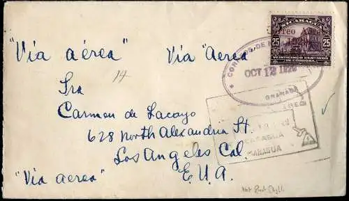 Nicaragua 1929 Flugpost-Brief aus Granada nach Los Angeles USA gelaufen / 106