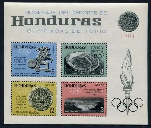Honduras 1964 Olympiade Olympics Tokyo Maya Kunst Sport Block 6 A MNH
