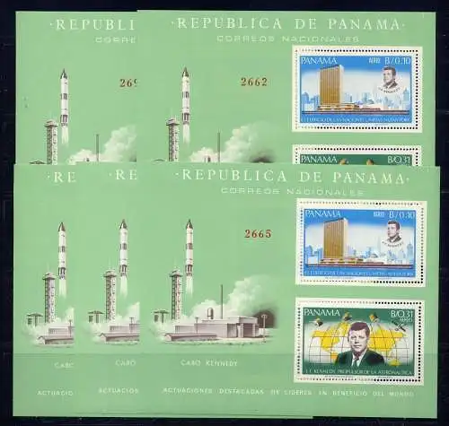 5x Panama 1966 Block 61 J. F. Kennedy Weltraum Raumfahrt Rakete Landkarte MNH