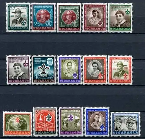 Nicaragua 1957 Baden-Powell Pfadfinder Scouts 1126-1140 Block 43-44 MNH
