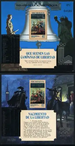 Nicaragua 1980 Olympiade Moskau Olympics Olympische Spiele Block 119 + 130 MNH