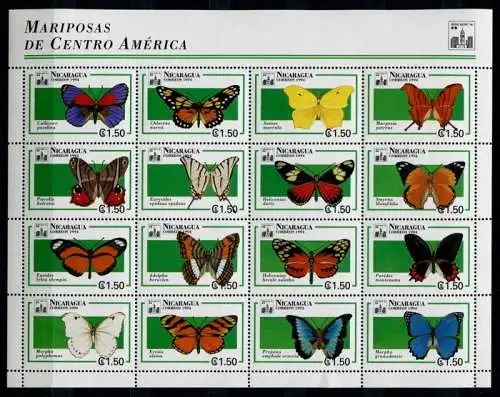 Nicaragua 1994 Schmetterlinge Butterflies Papillon Farfalla 3257-3272 MNH