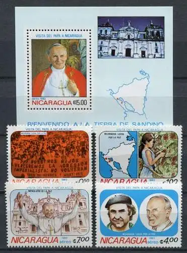 Nicaragua 1983 Papst Johannes Paul II. Pope John Paul 2371-2374 + Block 148 MNH