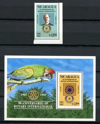 Nicaragua 1995 Rotary Paul Harris Papagei Naturschutz 3619 Block 242 MNH