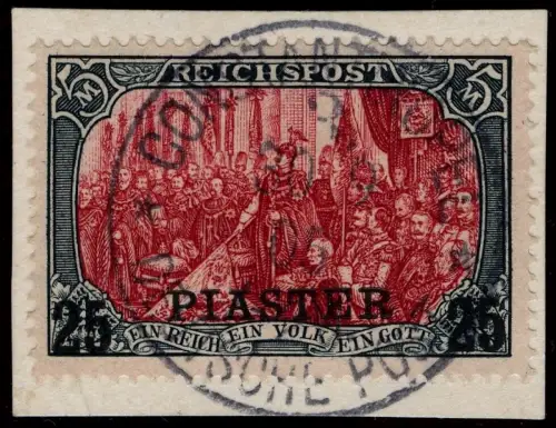 DP Türkei 1903 Michel 23 II Briefstück Luxus C`nopel 30/9/05 Attest BPP / 72