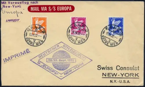 Katapult Schweiz 1932 Bale Outre Mer New York USA Dampfer Europa Catapult / 533