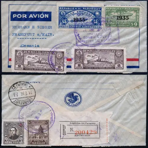 Zeppelin 1936 Paraguay 8. SAF Reko-Brief 45 Pesos Frankfurt Main Si 359 / 2237