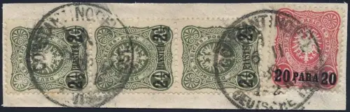DP Türkei 1889 Michel 2b + 5b Dreierstreifen Briefstück Geprüft Mansfeld / 48