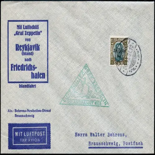 Zeppelin Island 1931 Islandfahrt EF 149 2 Kr Braunschweig Si 114 C / 1465