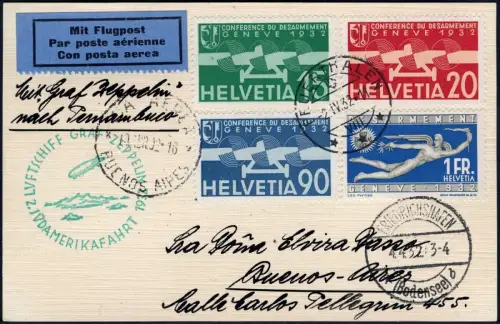 Zeppelin 1932 Schweiz 2. SAF Karte Feuerthalen Argentinien Si 143 / 2123
