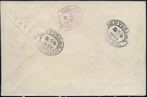 Zeppelin 1936 Liechtenstein 1. NAF Satzfrankatur Reko-Brief USA Si 408 A/B /2424