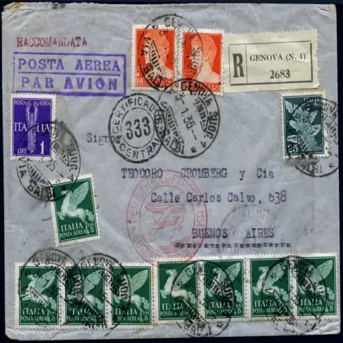 Katapult 1935 Italien Reko-Brief 44,75 Lire Genua Argentinien 348 Catapult / 831