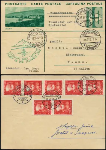 Zeppelin 1932 Schweiz Schweizfahrt Romanshorn Zürich Flums Si 166 a / 2139