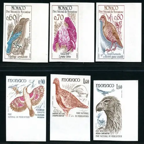 Monaco 1982 Vögel Adler 1520-1525 U Ungezähnt Farbproben Colour Proofs MNH/ 554
