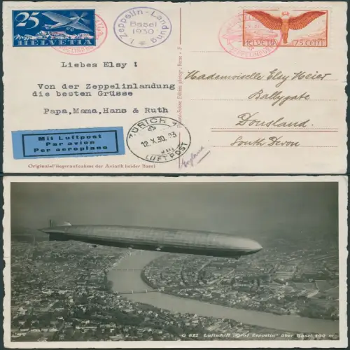 Zeppelin 1930 Schweiz Zeppelinpost Ansichtskarte Basel England Si 95 / 2117