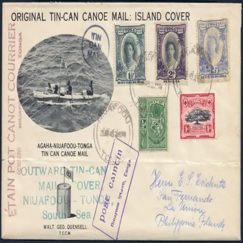 Tonga 1945 Tin Can Mail Blechdosenpost Brief Niuafo`ou Philippinen / 1044