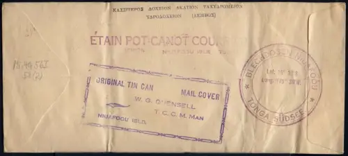 Tonga 1936 Tin Can Mail Blechdosenpost Brief Niuafo`ou Auckland Neuseeland /1047