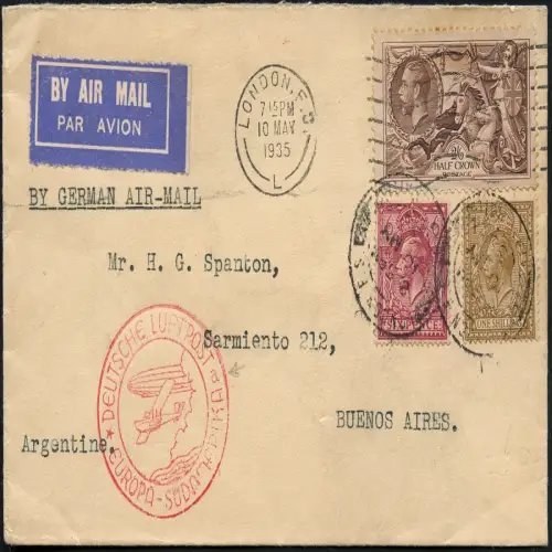 Katapult Grossbritannien 1935 Brief London Berlin Buenos Aires Catapult / 385