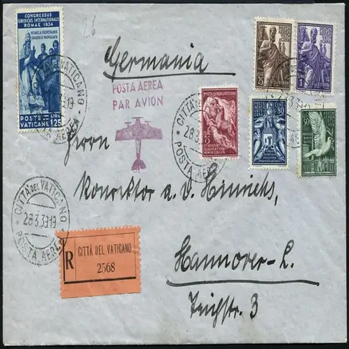 Vatikan 1939 Reko-Brief Luftpost MiF Höchstwert Juristen 1,25 L Hannover / 847