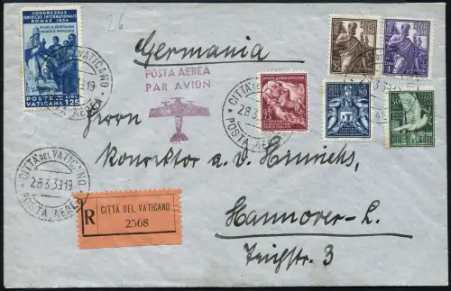 Vatikan 1939 Reko-Brief Luftpost MiF Höchstwert Juristen 1,25 L Hannover / 847